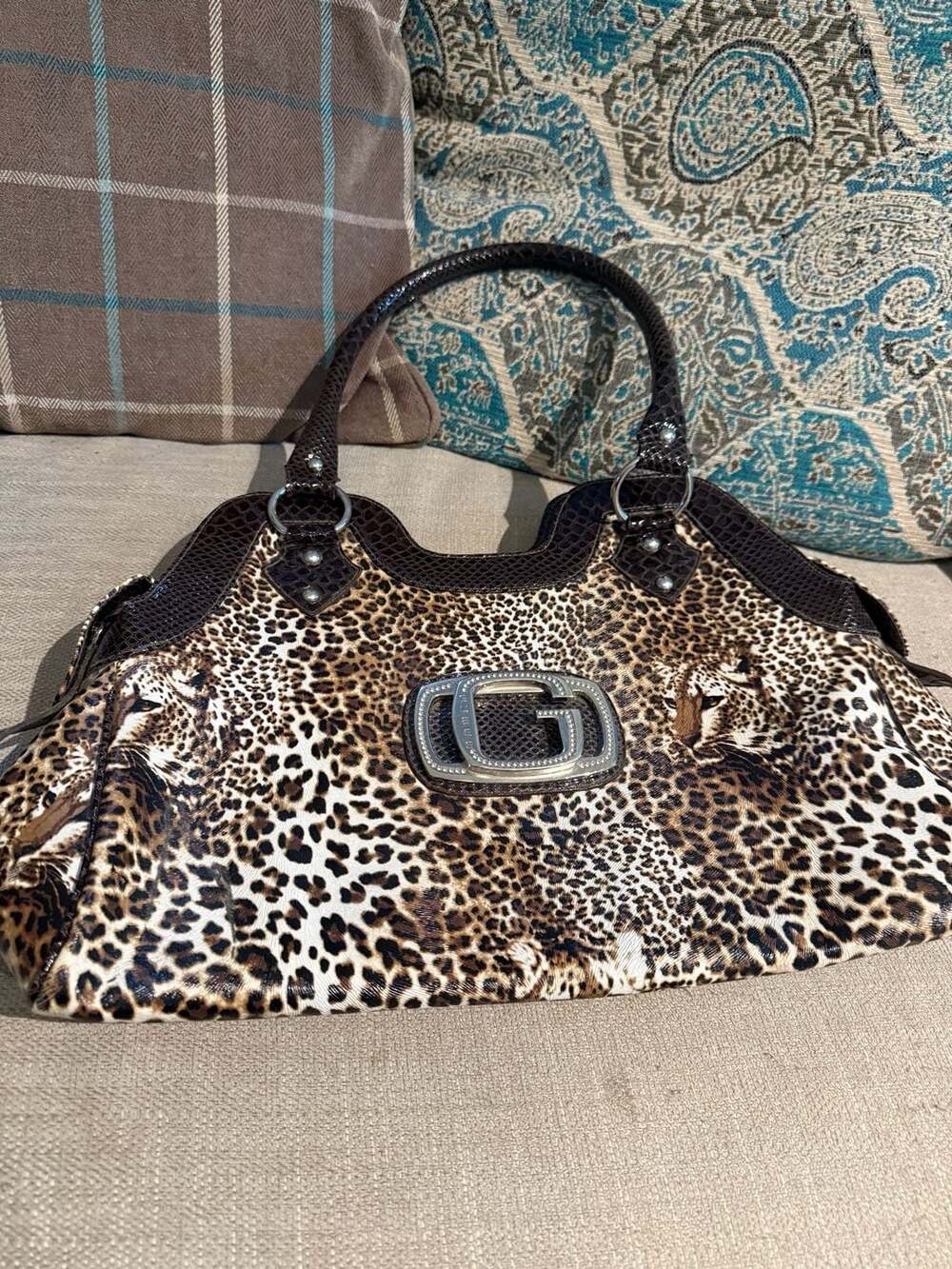 Y2K Guess Leopard Print Handbag Purse with Logo Hardware